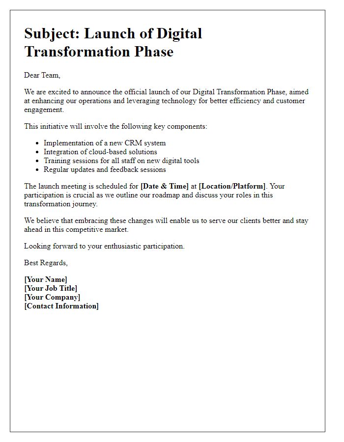 Letter template of digital transformation phase launch