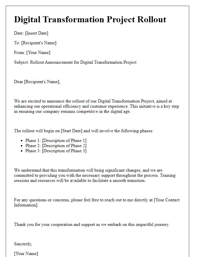 Letter template of digital transformation project rollout