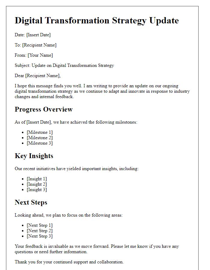 Letter template of digital transformation strategy update