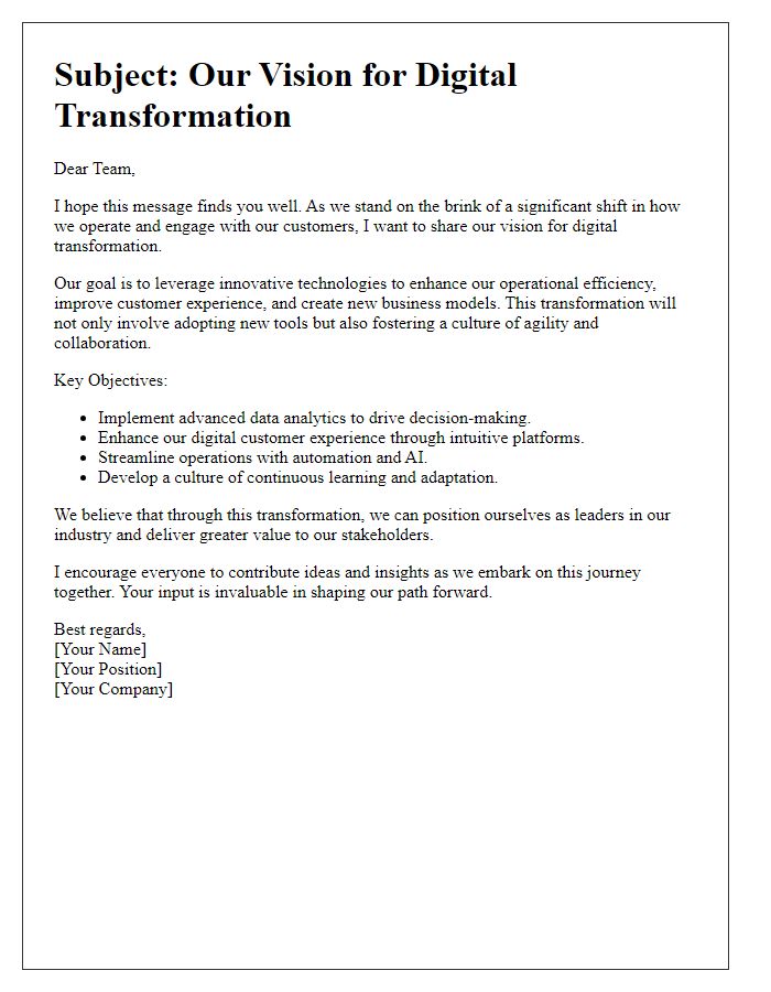 Letter template of digital transformation vision sharing