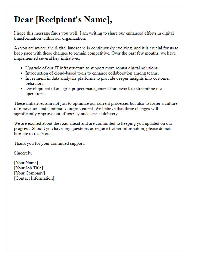 Letter template of enhanced digital transformation efforts