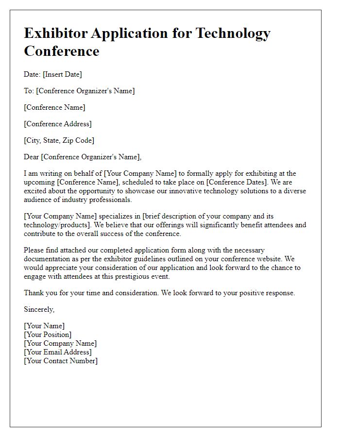 Letter template of exhibitor application for technology conference exhibition