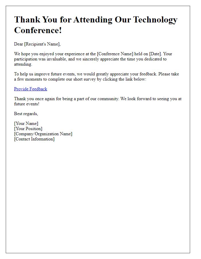 Letter template of feedback request post technology conference exhibition