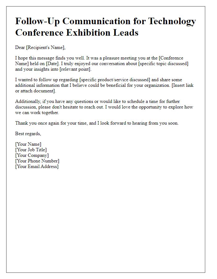 Letter template of follow-up communication for technology conference exhibition leads