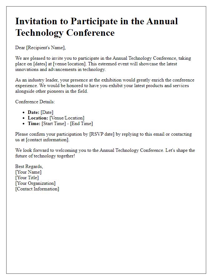 Letter template of invitation for technology conference exhibition participation