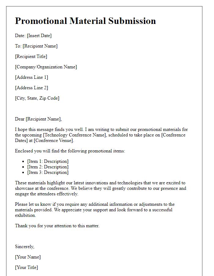 Letter template of promotional material submission for technology conference exhibition