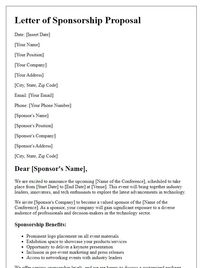 Letter template of sponsorship proposal for technology conference exhibition