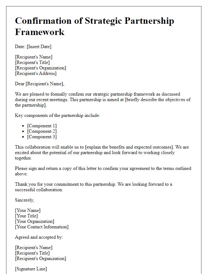 Letter template of confirmation for strategic partnership framework