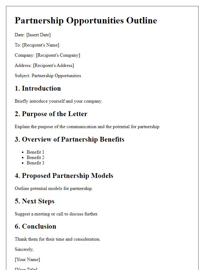 Letter template of outline for partnership opportunities