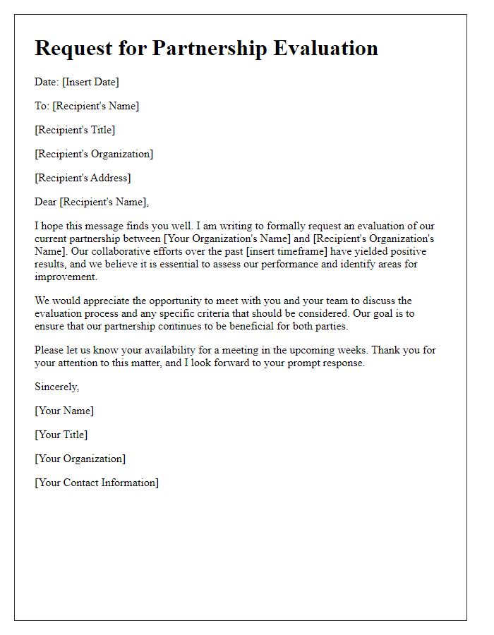 Letter template of request for partnership evaluation