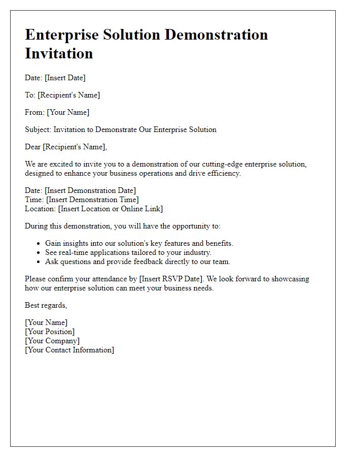 Letter template of enterprise solution demonstration.