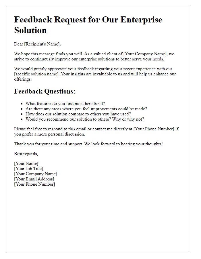 Letter template of enterprise solution feedback request.