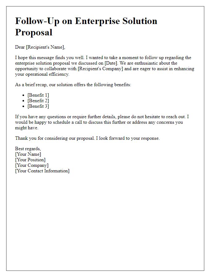 Letter template of enterprise solution follow-up.