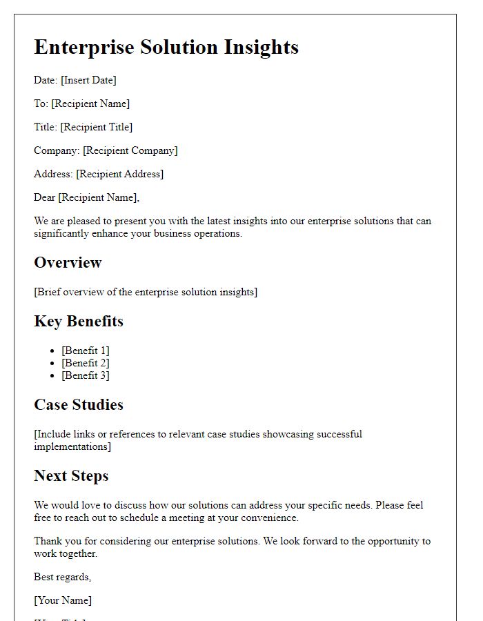 Letter template of enterprise solution insights.