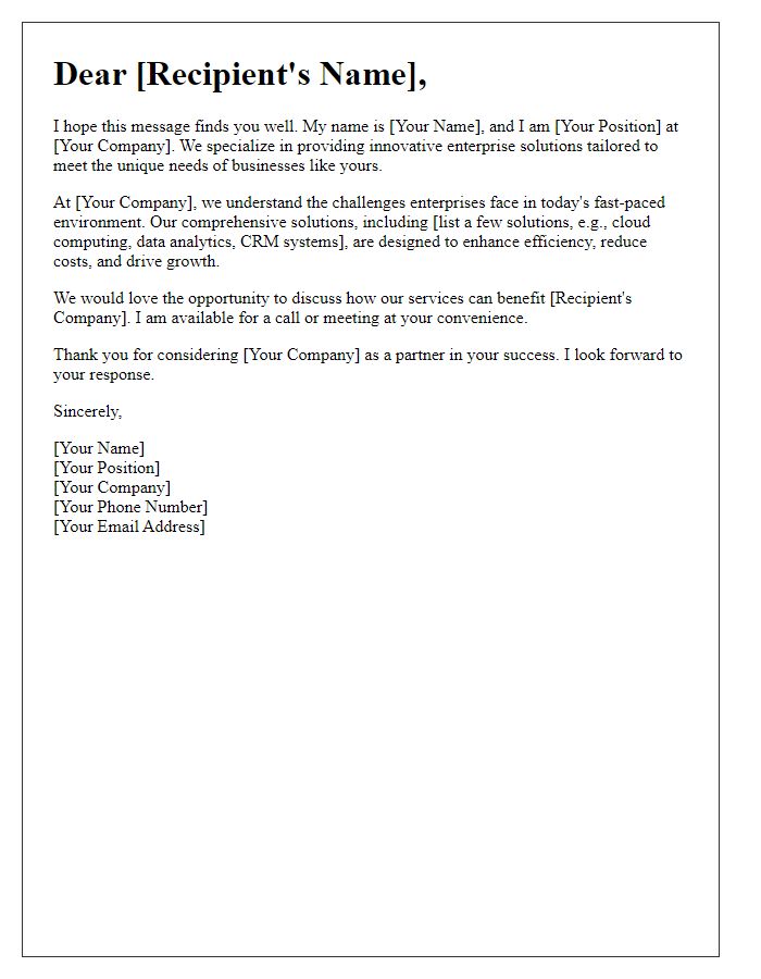 Letter template of enterprise solution introduction.