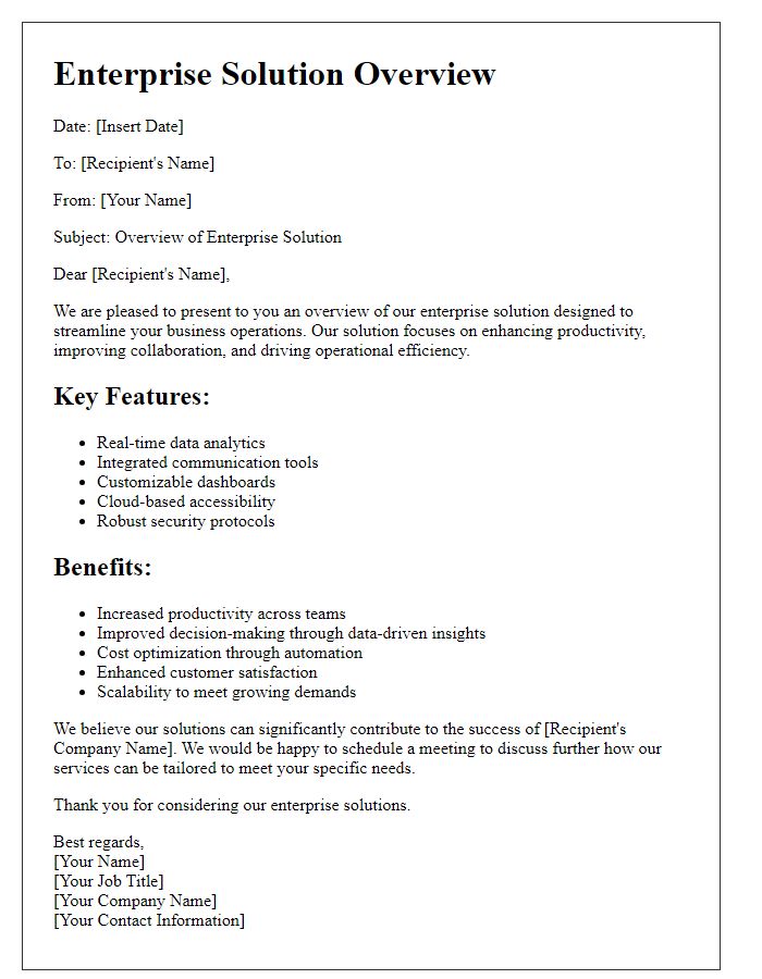Letter template of enterprise solution overview.