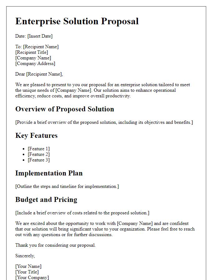 Letter template of enterprise solution proposal.