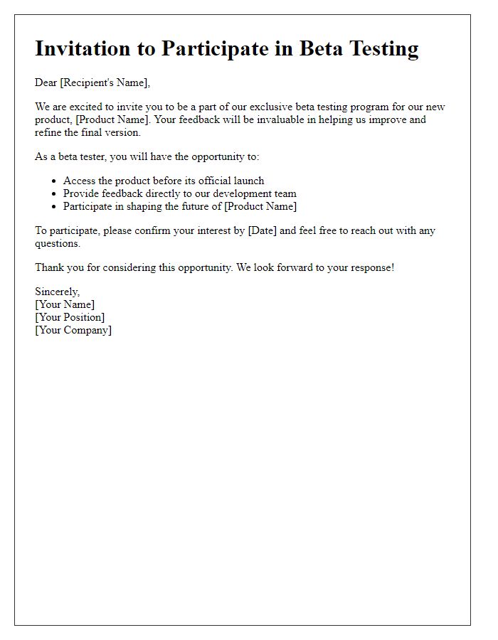 Letter template of beta testing opportunity invitation