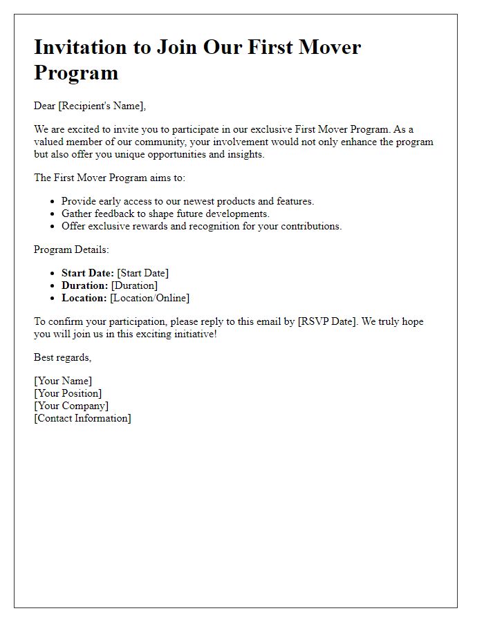 Letter template of first mover program invitation