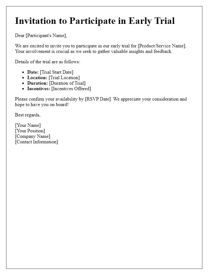 Letter template of select early trial invitation