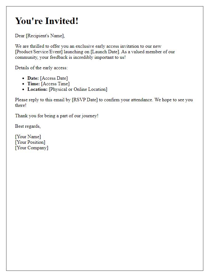 Letter template of special early access invitation