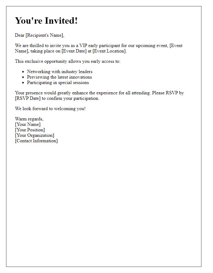 Letter template of VIP early participant invitation