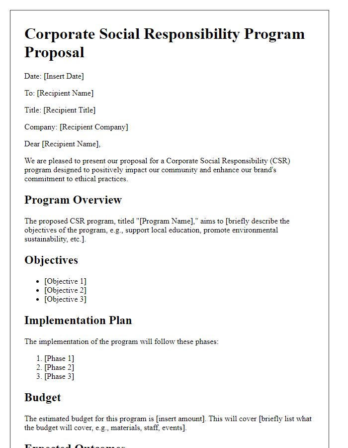 Letter template of corporate social responsibility program proposal