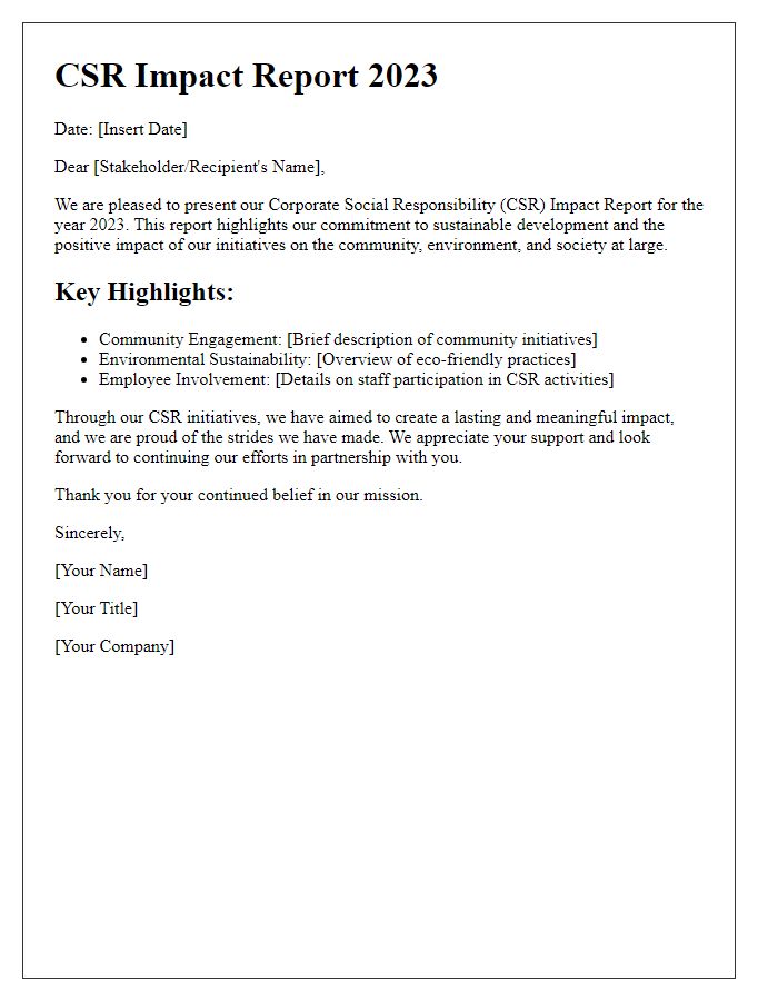 Letter template of CSR impact report