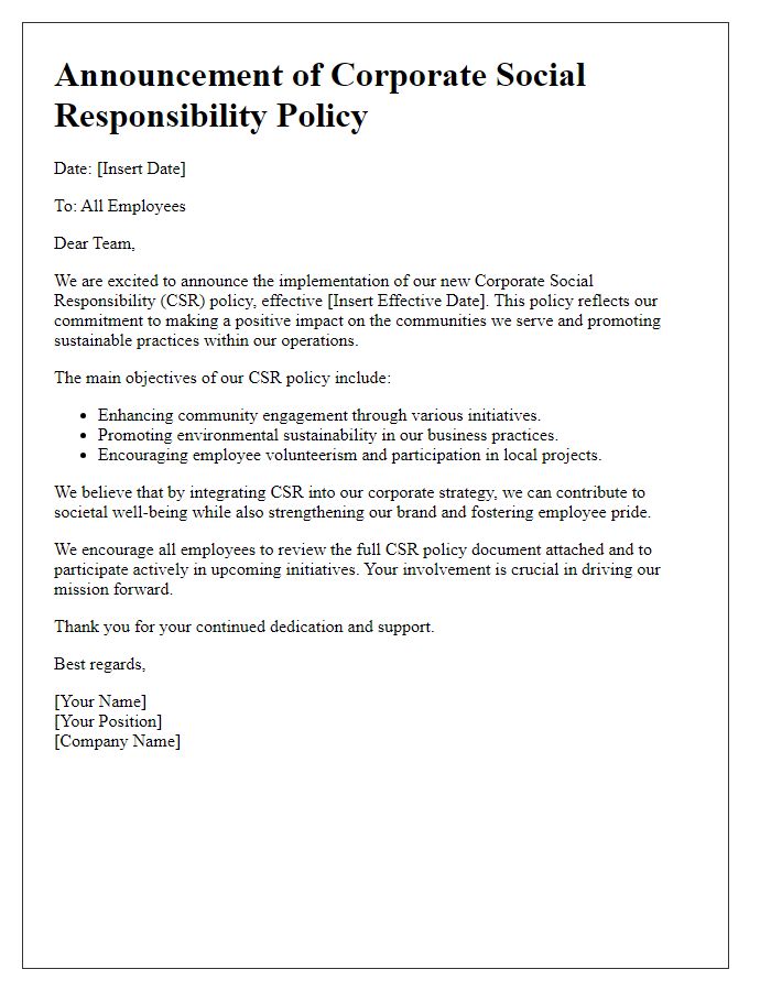 Letter template of CSR policy announcement