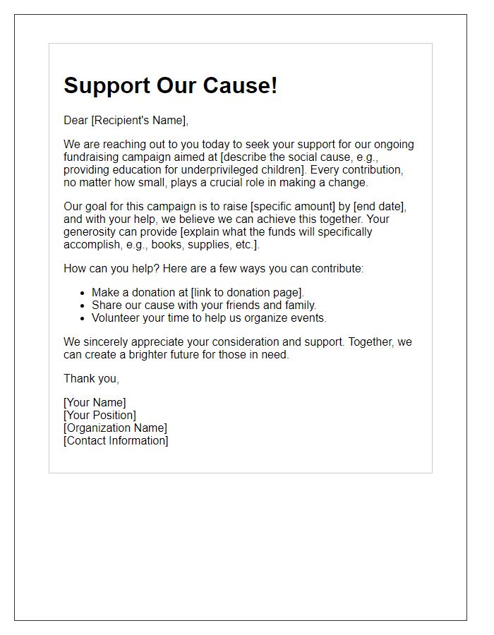 Letter template of fundraising campaign for social causes