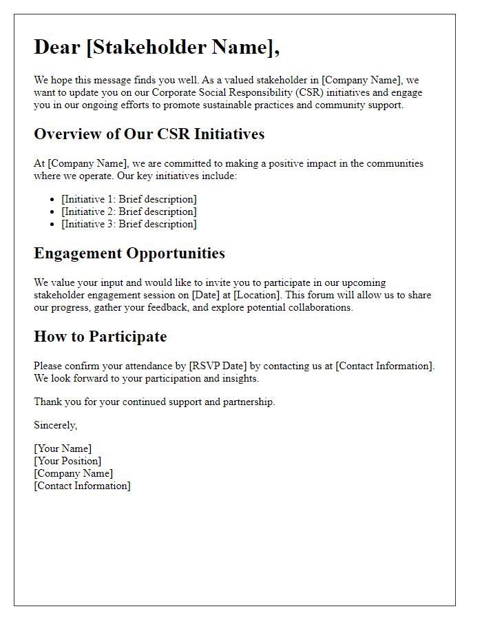 Letter template of stakeholder engagement in CSR