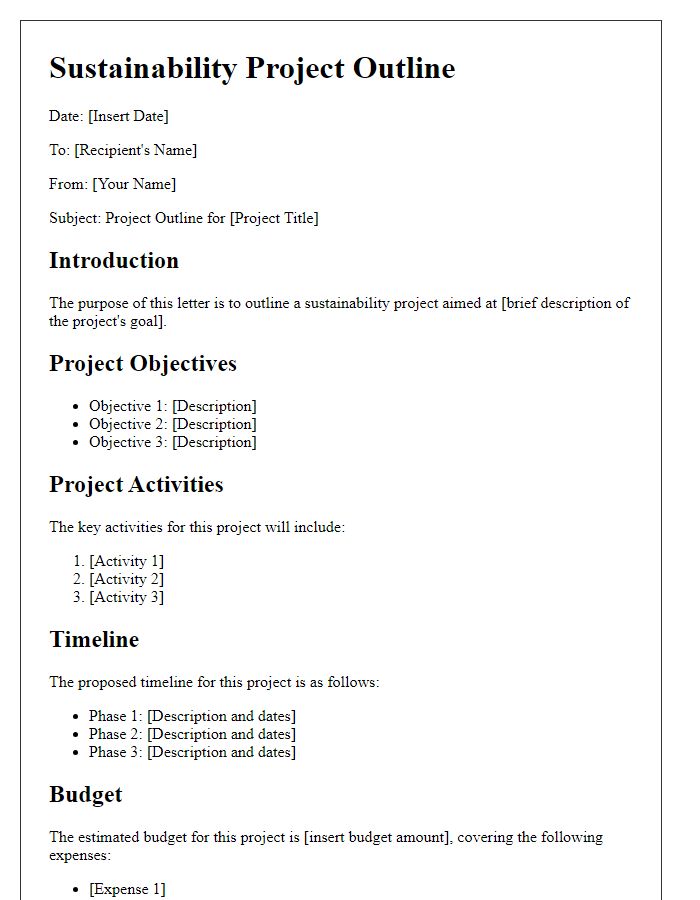 Letter template of sustainability project outline