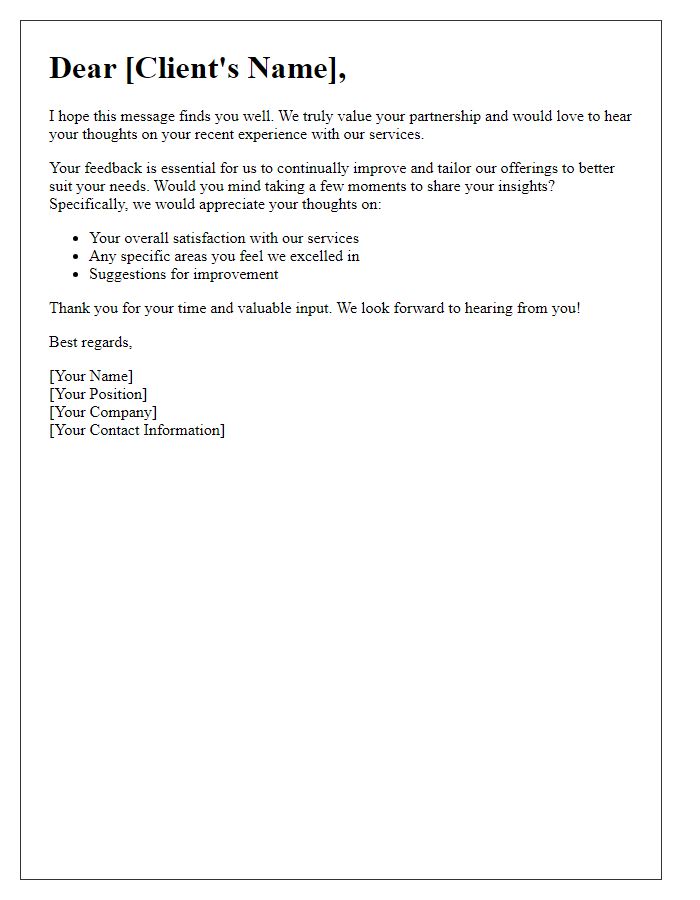 Letter template of personalized request for client feedback