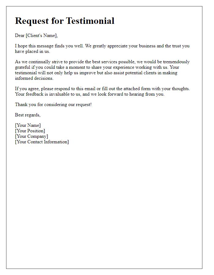 Letter template of request for client testimonial submission