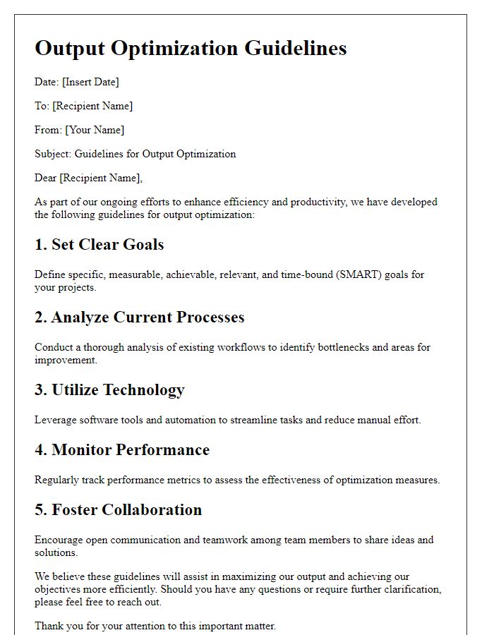 Letter template of output optimization guidelines