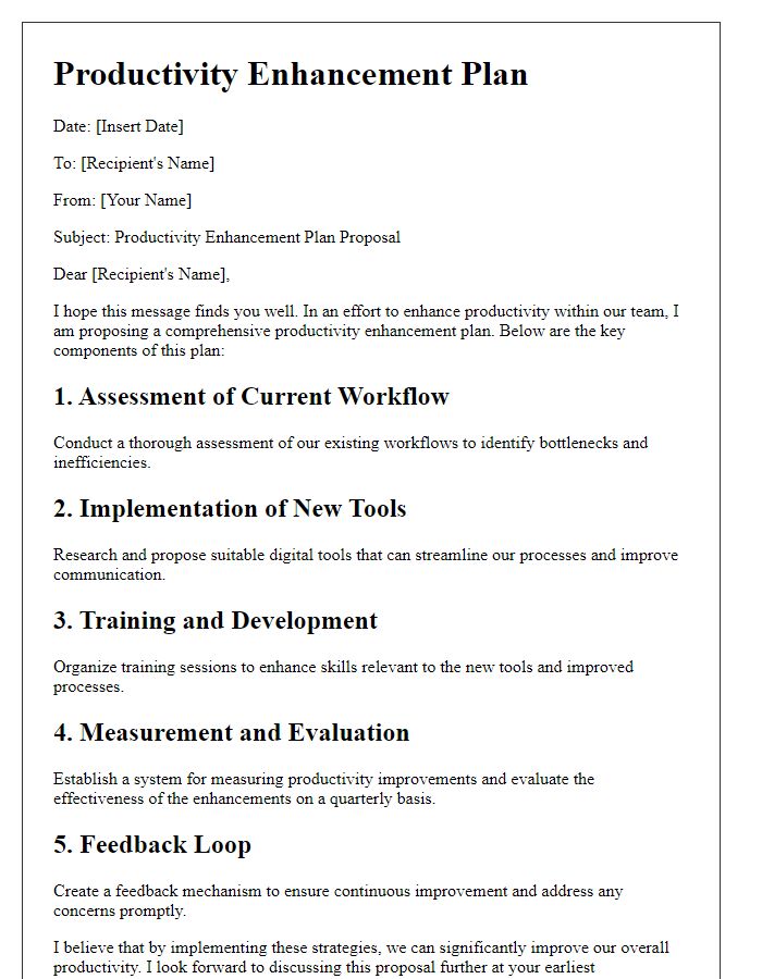 Letter template of productivity enhancement plans