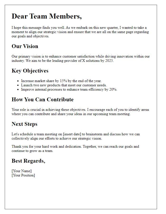 Letter template of strategic vision alignment for team members