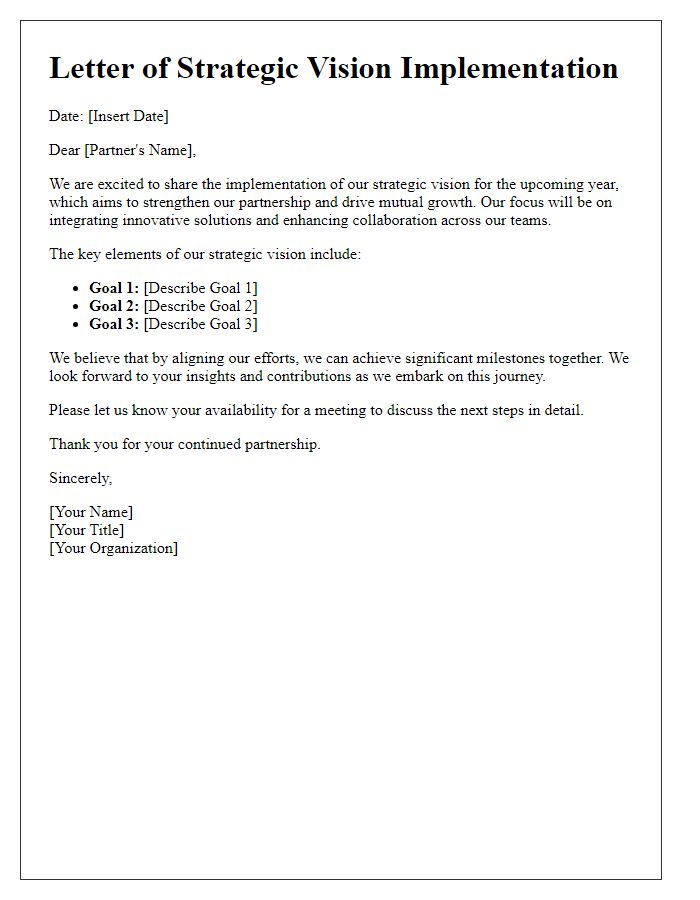 Letter template of strategic vision implementation for partners