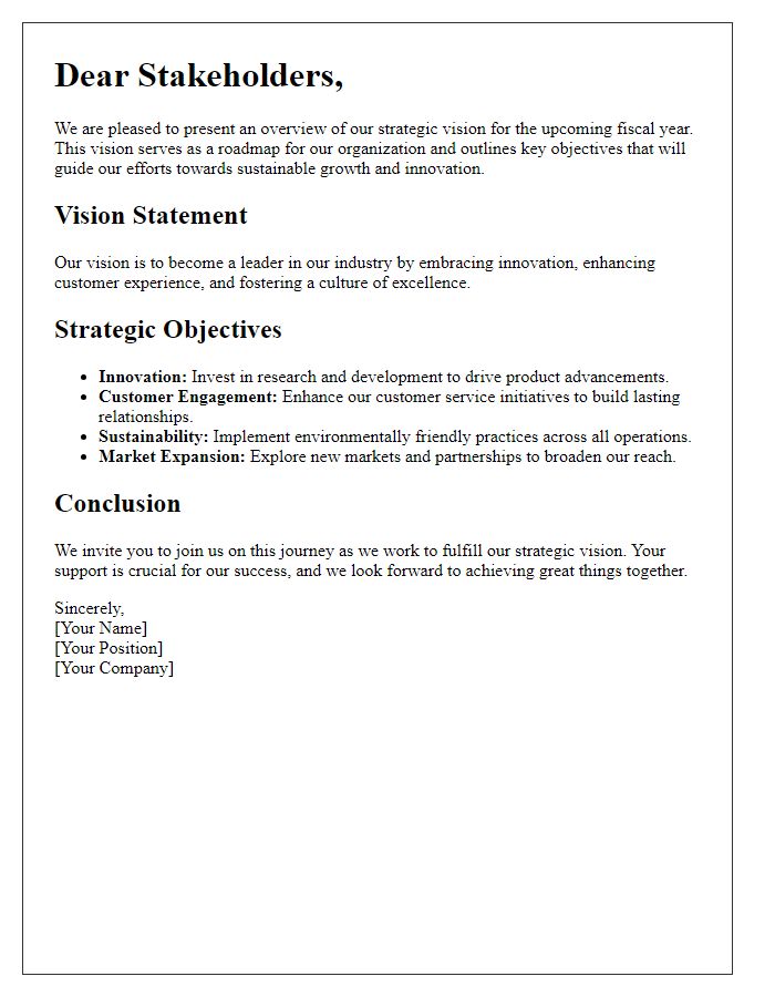 Letter template of strategic vision overview for stakeholders