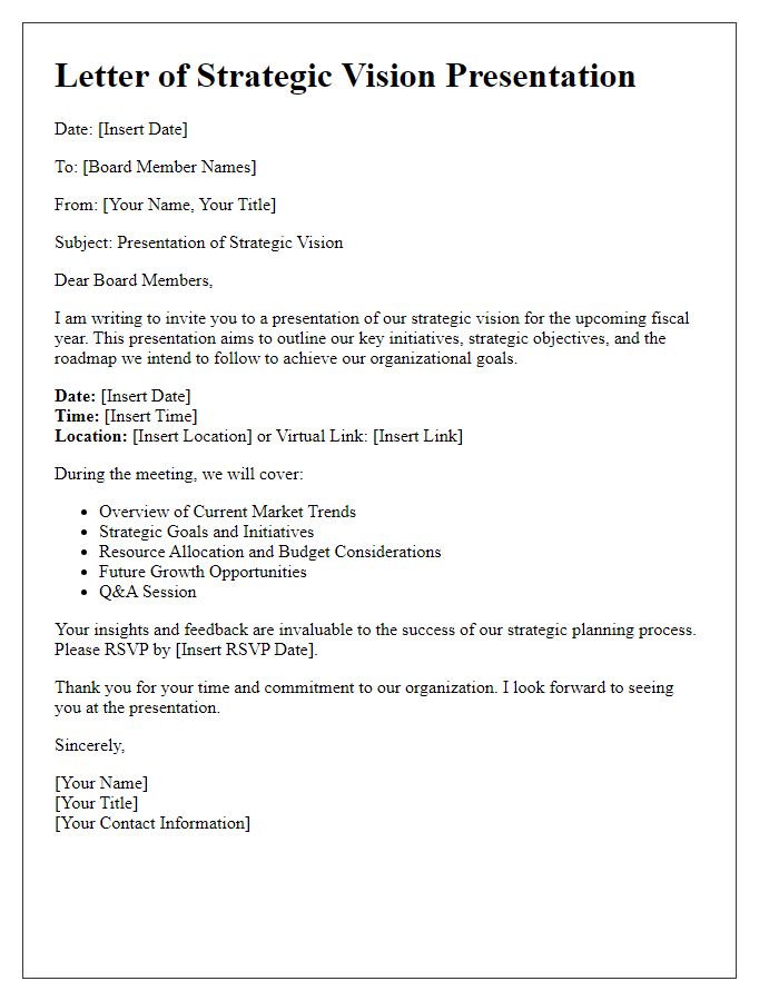 Letter template of strategic vision presentation for board members