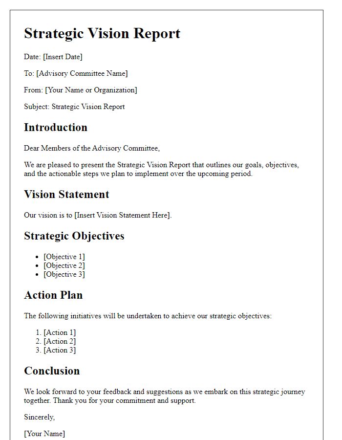 Letter template of strategic vision report for advisory committees