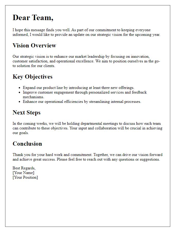 Letter template of strategic vision update for employees