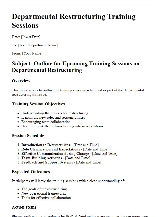 Letter template of departmental restructuring outline for training sessions