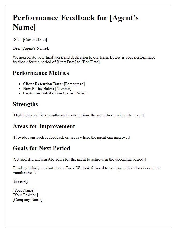 Letter template of agent performance feedback for insurance professionals