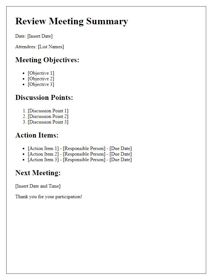 Letter template of review meeting summary for insurance agents