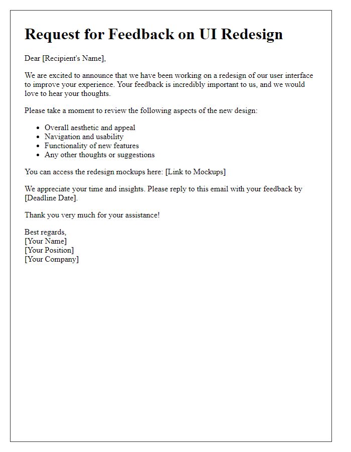 Letter template of user interface redesign feedback request
