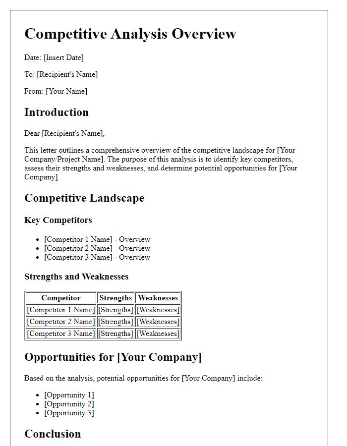 Letter template of competitive analysis overview