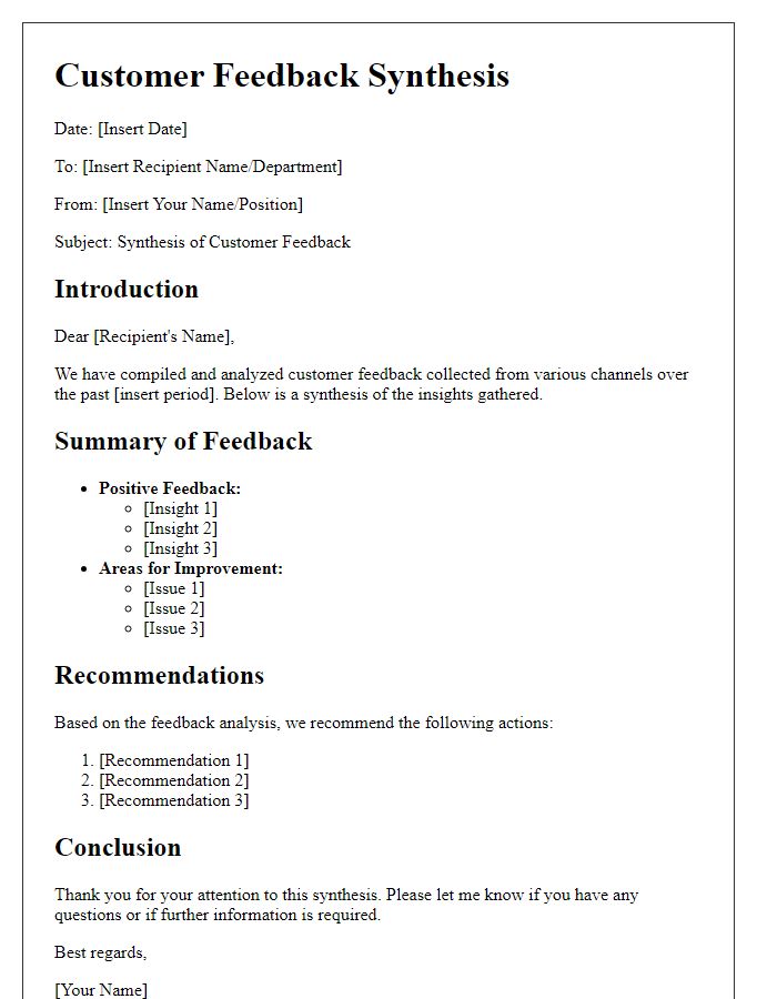 Letter template of customer feedback synthesis