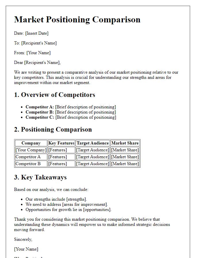 Letter template of market positioning comparison