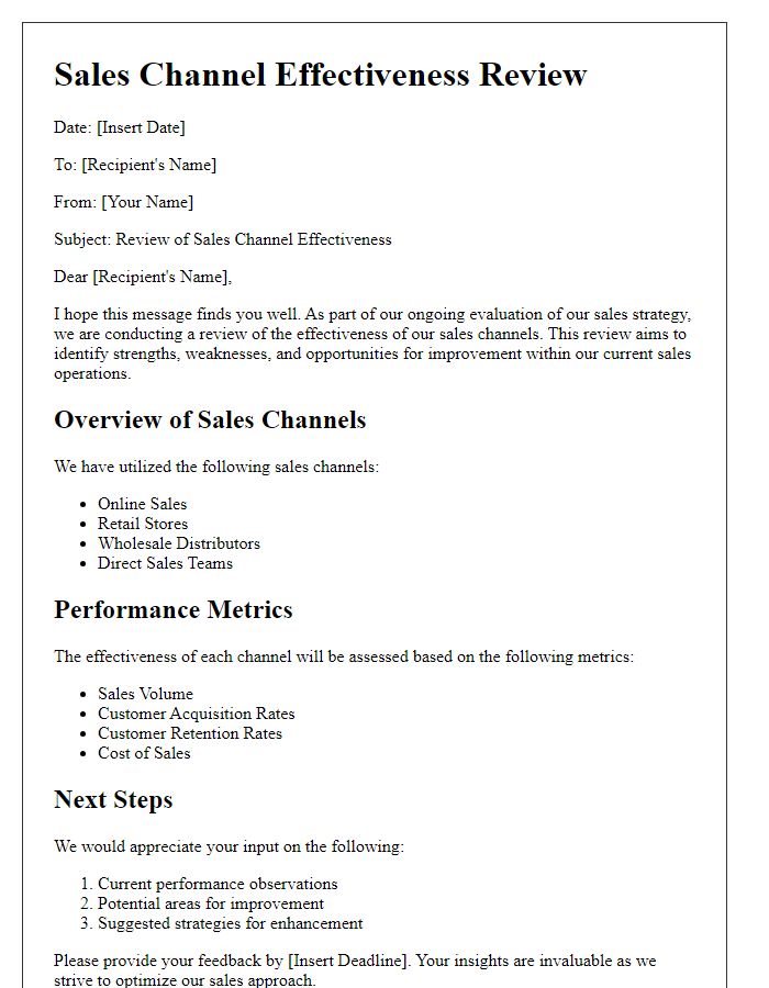 Letter template of sales channel effectiveness review